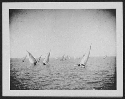 Native sail boats between Bombay and Karachi on Gulf of Kutch, India, 1895
