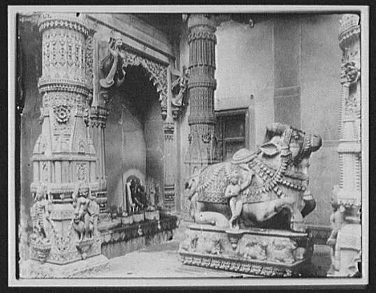 Benares - interior of a Hindu Temple to Siva, showing sacred bull and…, India, Varanasi, 1895