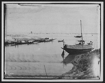 Fishing boats at junction of the Ganges and Brahmaputra, Bangladesh, India, Brahmaputra River, Ganges River, 1895