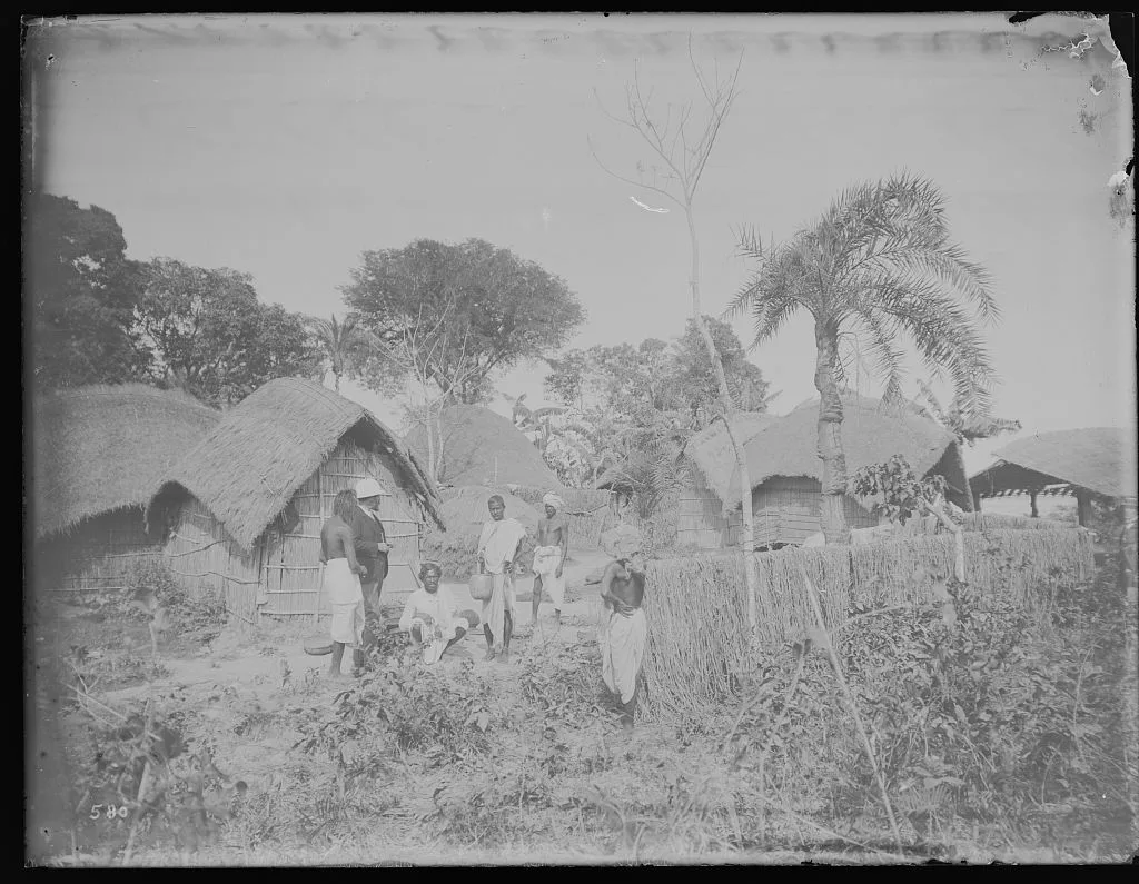 Village with thatched huts near junction of Ganges and Brahmaputra…, Bangladesh, 1895