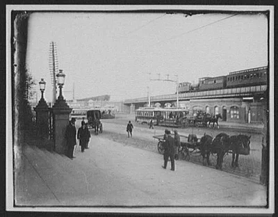 Street and elevated railroads scene, Australia, 1895