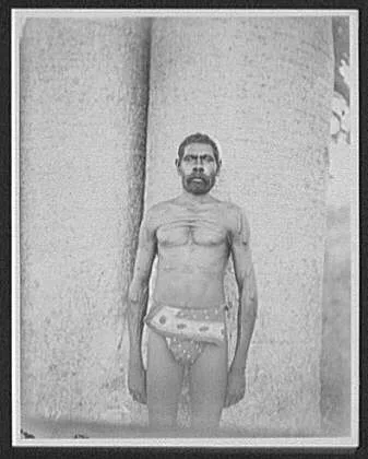 Kings [sic] Sound - aborigine man in loin-cloth, with chest and arms…, Western Australia, 1895