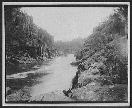 River-level view looking up gorge, Tasmania, 1895