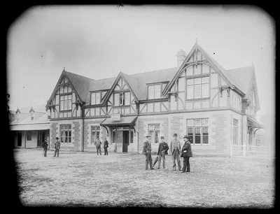 WTC [i.e. World Transportation Commission] members standing in front…, Tasmania, 1895