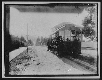 WTC [i.e. World Transportation Commission] members on street-car on…, New Zealand, Dunedin, 1895