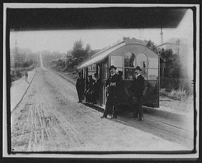 WTC [i.e. World Transportation Commission] members on street-car on…, Dunedin, New Zealand, 1895