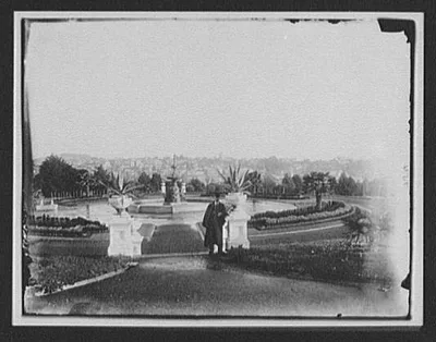 Aukland [sic] - fountain and garden in Albert Park, Auckland, New Zealand, 1895