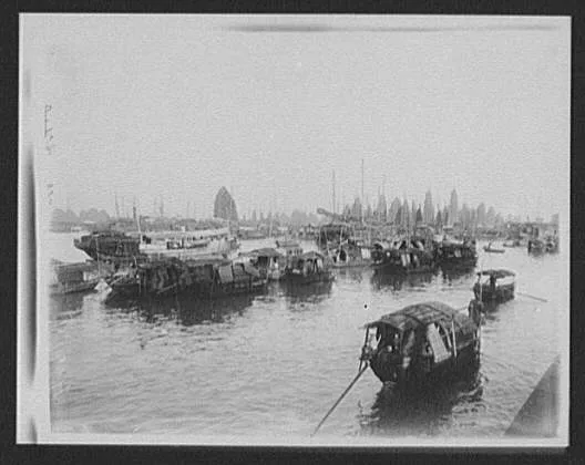 Canton - harbor crowded with sampans, Guangzhou, China, 1895