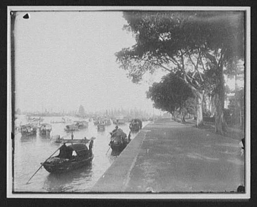 Canton - seawall and harbor crowded with sampans, Guangzhou, China, 1895