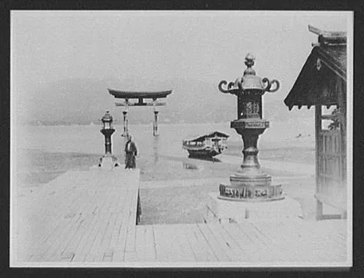 Miyajima - Itsukushima Jinja (shrine), dock and moored boat at low…, Miyake Island, Japan, 1895