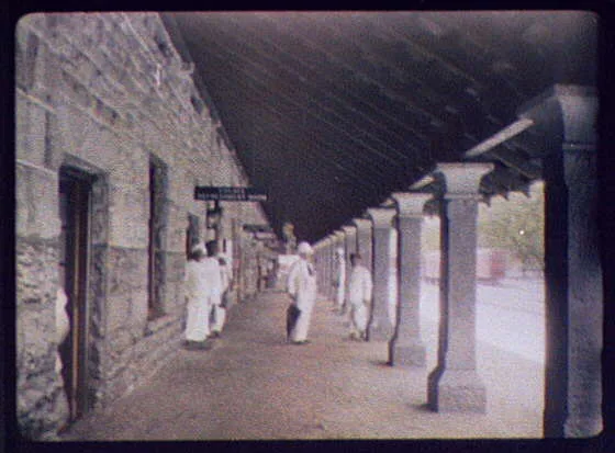 Joseph G. Pangborn on railway station platform, India, 1895
