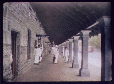 Joseph G. Pangborn on railway station platform, India, 1895