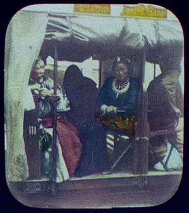 Indian women in railway coach below signs reading "Native females"…, 1895