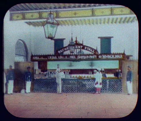 Refreshment stall in station - Madras Railway, India, 1895