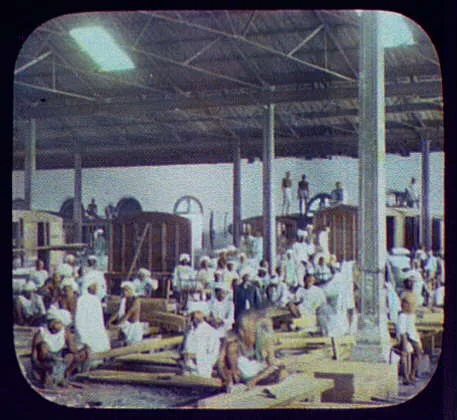 Indian workers constructing railway coaches, 1895