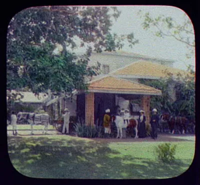Karachi - Pangborn standing with 2 women and small girl on horse in…, Karachi, Pakistan, 1895