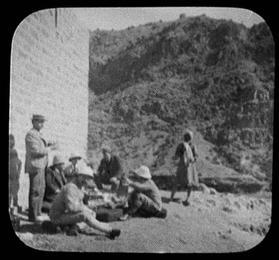 WTC [i.e. World Transportation Commission] having lunch beside Fort…, Pakistan, 1895