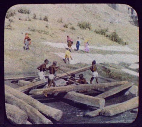 Benares - men sawing wood on the banks of the Ganges, India, Ganges River, Bangladesh, Varanasi, 1895
