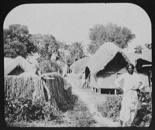 Thatched huts of fishing village at the junction of the Ganges and…, Bangladesh, 1895