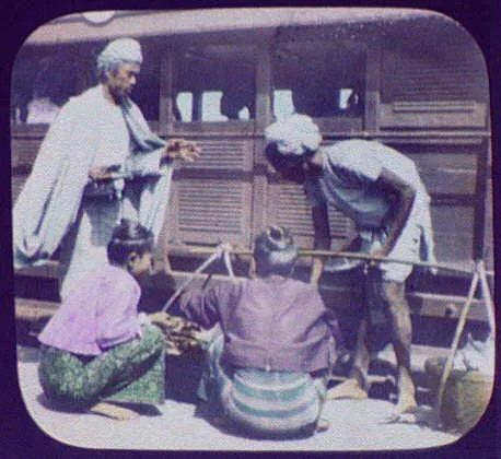 Peddlers at railway station, Burma, 1895