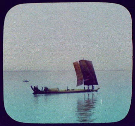Rice boat on the Irrawaddy heading for Rangoon, Irrawaddy River, Burma, 1895