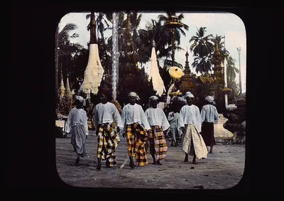 Men walking on street, Burma, 1895