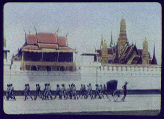 Bangkok - near view of the King's palace; soldiers marching along wall, Bangkok, Thailand, 1895