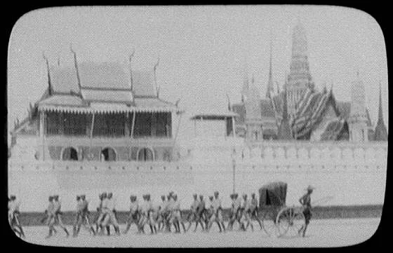 Bangkok - near view of the King's palace; soldiers marching along wall, Thailand, 1895