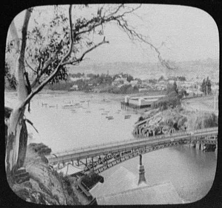 View from Cascade Gorge toward river bridge and Launceston, Launceston, Tasmania, 1895