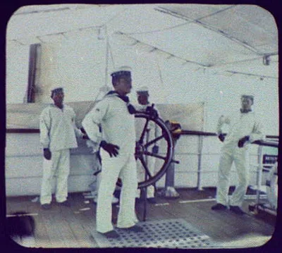 Chinese sailors on bridge of ship, China, 1895
