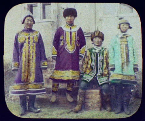 Goldi chiefs in best clothes north of Khabarovsk, Siberia, 1895