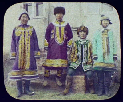 Goldi chiefs in best clothes north of Khabarovsk, Siberia, 1895