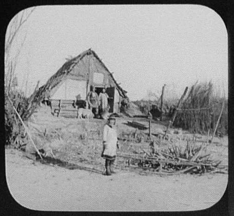 Goldi fishermen's house on the Amur River, Siberia, 1895