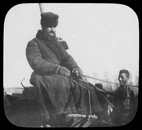 Col. Tashkin holding reins of carriage, Russia, Khabarovsk, 1895