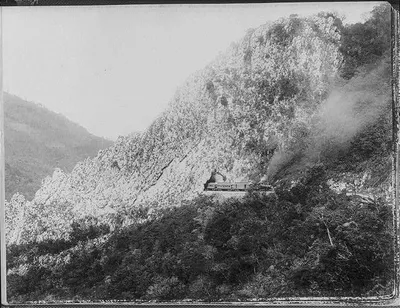[Train emerging from tunnel, Temasopa Canon, Mexico], 1884