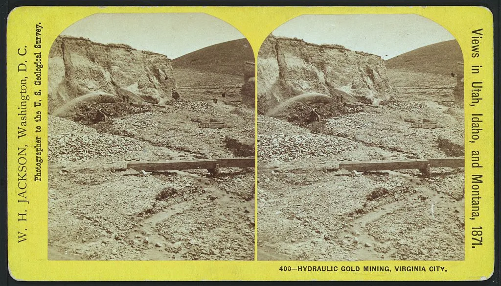 Hydraulic gold mining, Virginia City, 1871