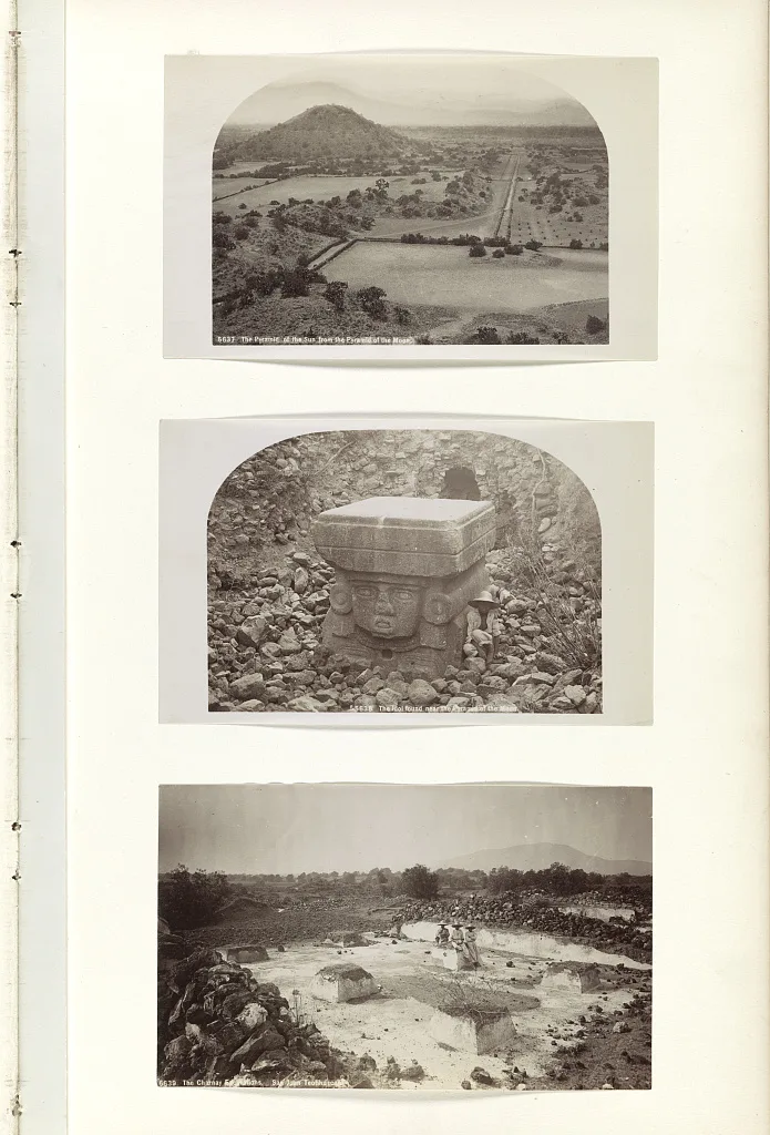 The Pyramid of the Sun from the Pyramid of the Moon The idol found…, Mexico, San Juan Teotihuacán, 1883