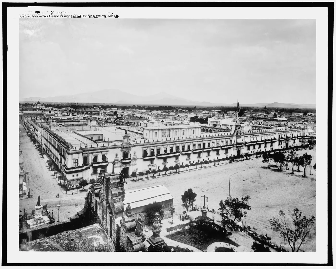 Palace from cathedral, city of Mexico, Mex, Mexico City, Mexico, 1880