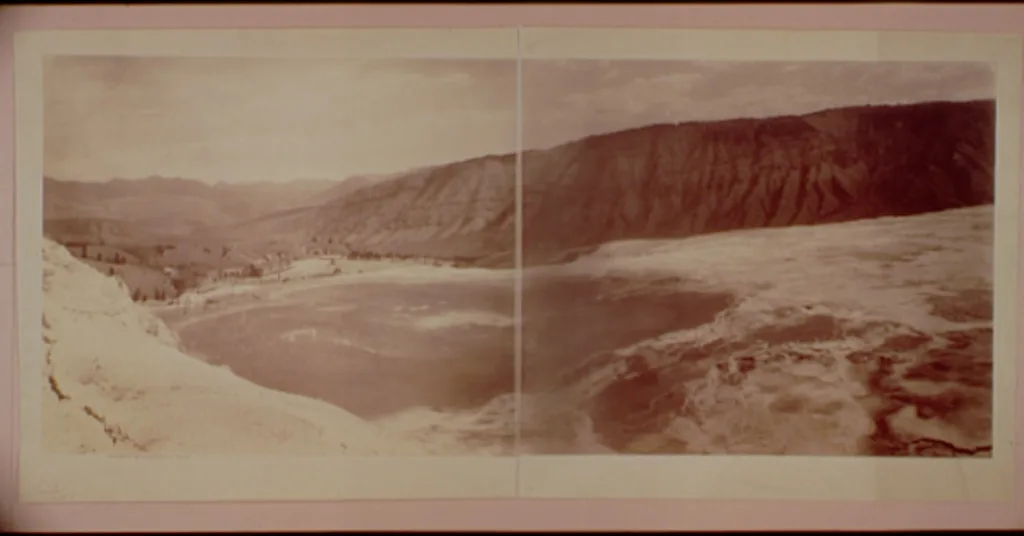 Summit of pools & Mammoth Hot Springs Hotel, Wyoming, 1892