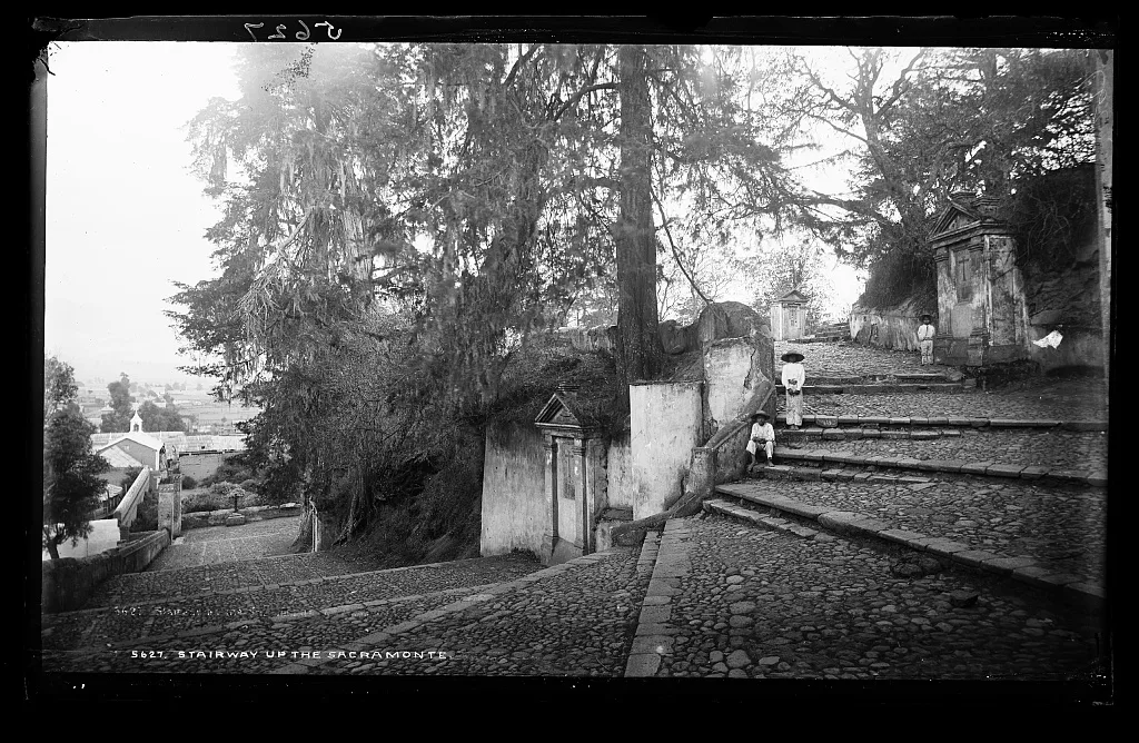 Stairway up the Sacramonte [i.e. Sacro Monte], Mexico, Amecameca De Juarez, 1880