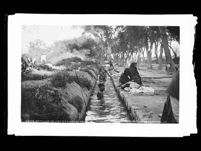 Bathing in the hot springs acequia, Aguascalientes (State), 1880