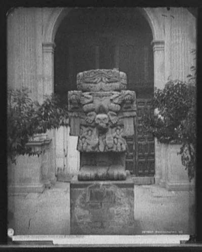 Teoyaomiqui [Coatlicue statue], court of the museum, Mexico, Mexico City, Mexico, 1880