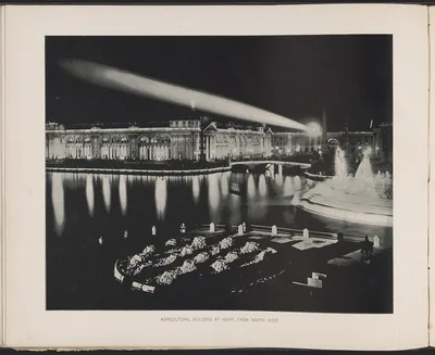 Agricultural building at night, from north west, Chicago, Illinois, 1894