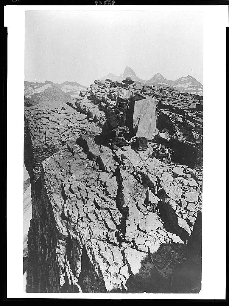 [William Henry Jackson and another man with photographic equipment on…, Jedediah Smith Wilderness, Wyoming, 1871